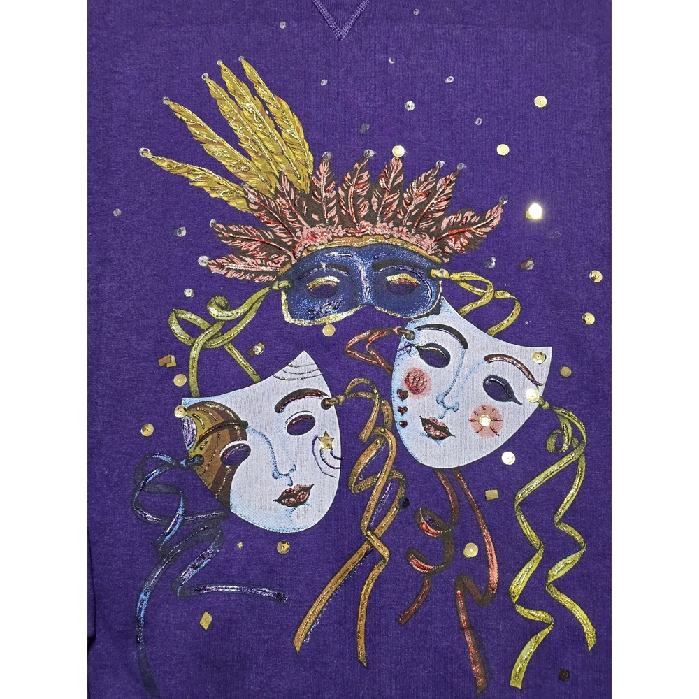 80s Vintage Mardi Gras Sweatshirt Mens XL Purple Russell‎ Athletic Made In USA - Picture 4 of 16